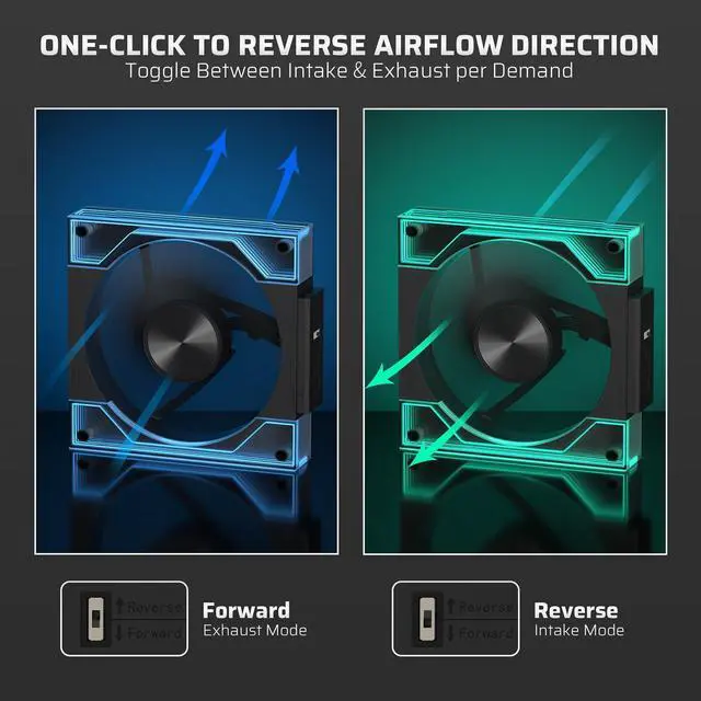 Alt view image 3 of 5 - LTC CF-123D 120mm PC Case Fan, Daisy-Chain Connection, Reversible Airflow 2000RPM Max, Infinity Mirror ARGB Lighting, HDB Bearing PWM Computer Case Cooling Fan, Motherboard SYNC, 3 Pack, Black