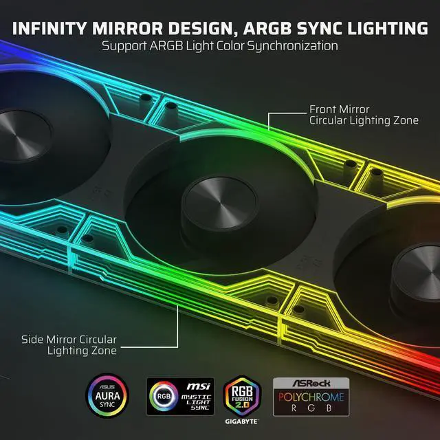 Alt view image 4 of 5 - LTC CF-123D 120mm PC Case Fan, Daisy-Chain Connection, Reversible Airflow 2000RPM Max, Infinity Mirror ARGB Lighting, HDB Bearing PWM Computer Case Cooling Fan, Motherboard SYNC, 3 Pack, Black