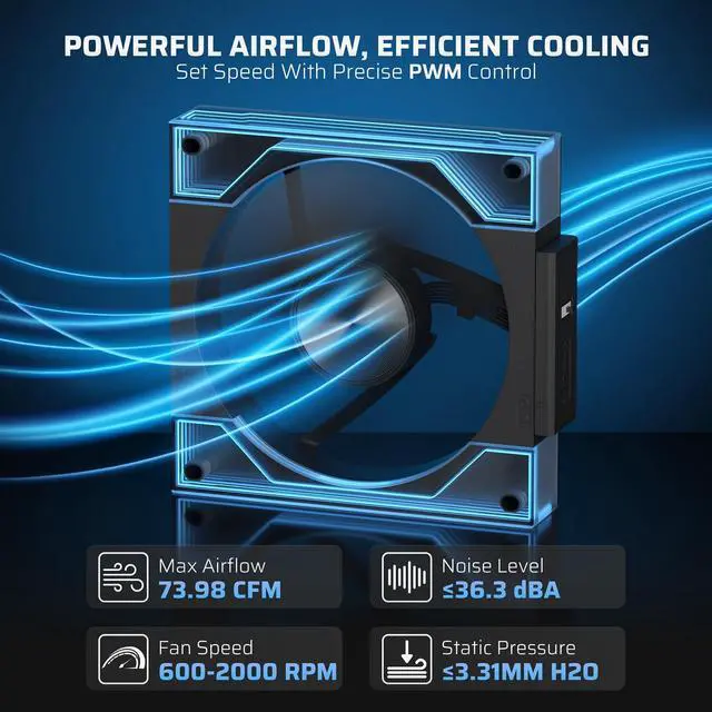 Alt view image 5 of 5 - LTC CF-123D 120mm PC Case Fan, Daisy-Chain Connection, Reversible Airflow 2000RPM Max, Infinity Mirror ARGB Lighting, HDB Bearing PWM Computer Case Cooling Fan, Motherboard SYNC, 3 Pack, Black