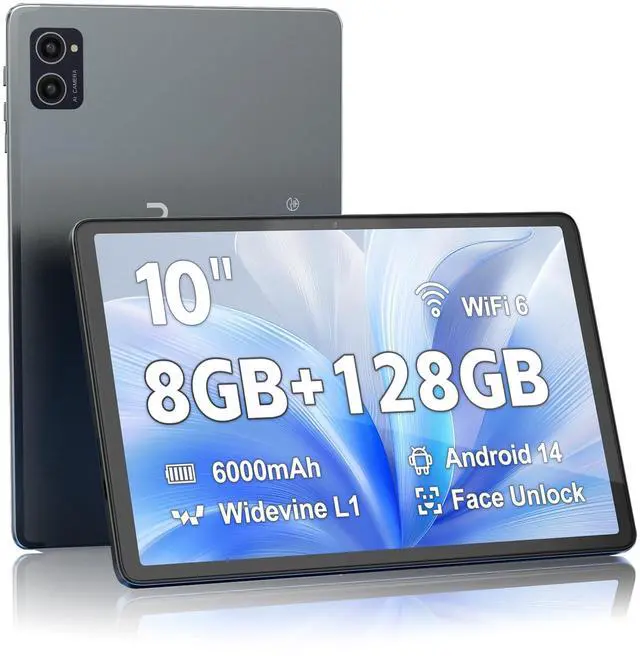 Main image of 10 inch Tablet, Android 14 Tablet, 8GB RAM 128GB ROM 1TB Expansion, Octa-core Processor, 1280x800 HD Touch Screen, 5MP+8MP Dual Camera, WiFi 6, BT 5.0, 6000mAh Battery & Quad Speakers, Metal Grey