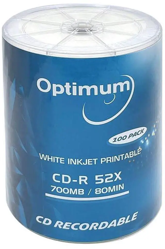 Main image of OPTIMUM CD-R Blank Disc 700MB 52X Moisture Resistant White Inkjet Hub Printable Recordable Media - 100 Discs (no Container) Blank CDs for Music Audio Data