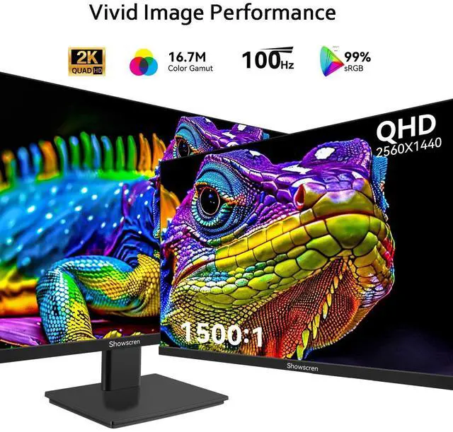 Alt view image 3 of 5 - Showscren 27inch PC Monitor QHD 2560 x 1440 IPS Panel, 100 Hz, 99% sRGB, Flicker-Free, USB-C DP HDMI 2K Gaming PC Monitor with Speakers