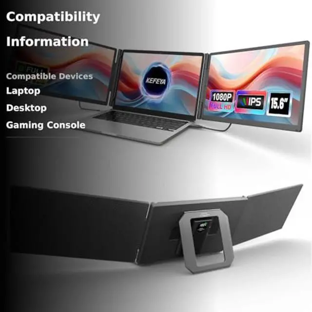 Alt view image 3 of 4 - KEFEYA 15.6" Laptop Screen Extender, Includes Power Bank, FHD 1080P IPS Triple Laptop Monitor Extender for 13-17" Laptops, Plug & Play with HDMI/USB-A/TYPE-C/Hub, Compatible with Windows, Mac, Android