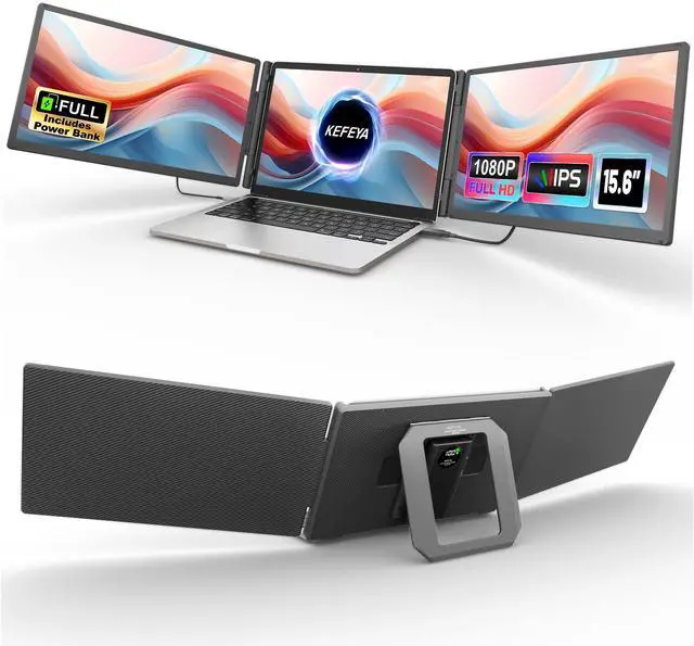 Main image of KEFEYA 15.6" Laptop Screen Extender, Includes Power Bank, FHD 1080P IPS Triple Laptop Monitor Extender for 13-17" Laptops, Plug & Play with HDMI/USB-A/TYPE-C/Hub, Compatible with Windows, Mac, Android