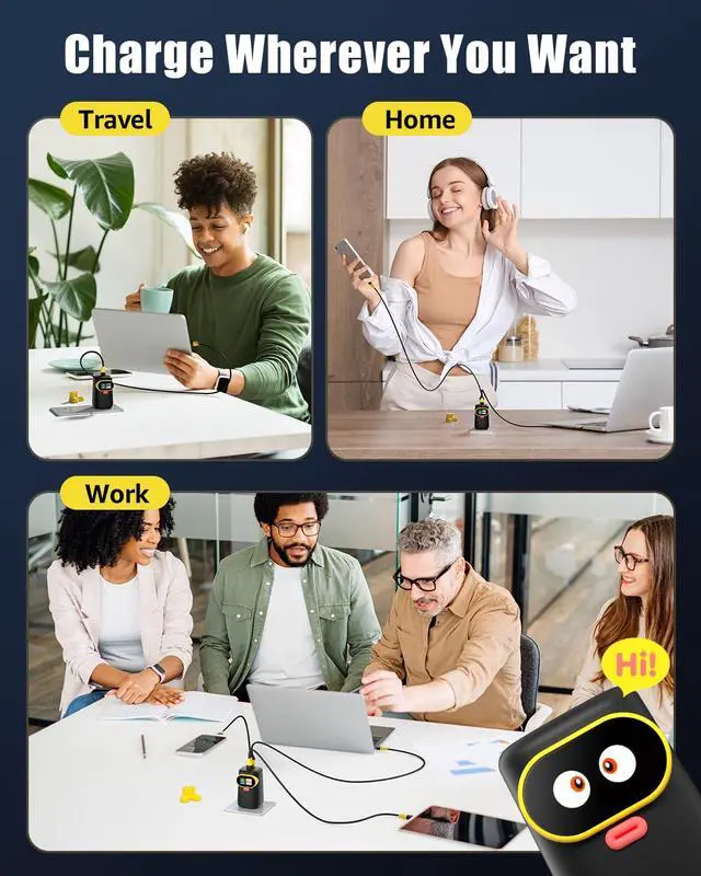 Alt view image 5 of 5 - V-checker 65W USB C Charger Block, 3-Port GaN Charger Compact Foldable Fast Charger for MacBook Pro/Air, Pixelbook, iPad Pro, iPhone 16/15/Pro, Galaxy S25/S24, Black Yellow