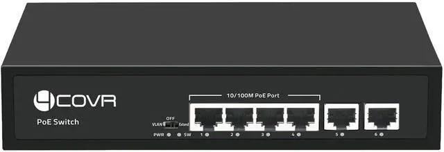Main image of 4COVR 4-Port PoE Switch Ethernet PoE Switch, Gigabit RJ45 Ports, Support 4K 8MP 5MP PoE IP Security Cameras, 802.3af/at Compliant, Metal Plug and Play, Lightning Protection, LY-POE04
