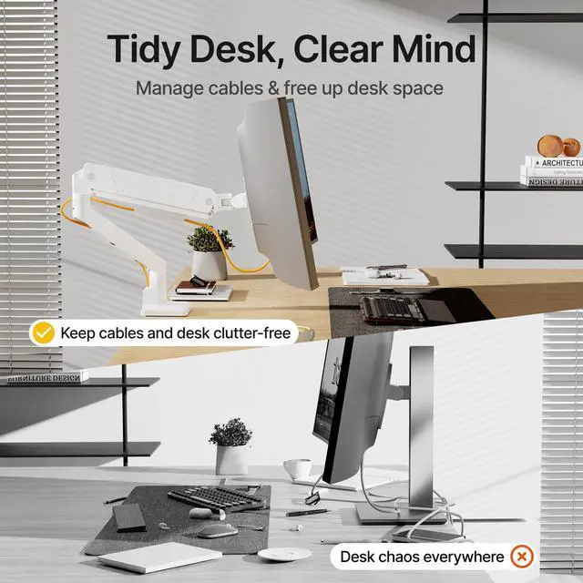 Alt view image 5 of 5 - monTEK Single Monitor Arm for Max 45 Inch Ultrawide Screens Adjustable Monitor Desk Mount Holds 35 Lbs Cable Management with C Clamp/Grommet Desk Mount, VESA 75/100mm, MA1007WH