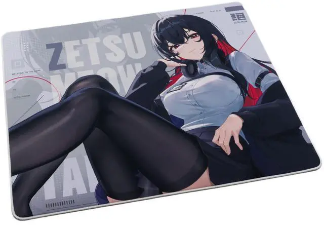 Alt view image 2 of 5 - ZETSUMEOW JUE 2.0 XL Anime Gaming Mouse Pad, Micro-Woven Speed Surface, Japan-Made SlimFlex XSOFT Base, 490×420×4mm, Anime Art, Stitched Edges (White)
