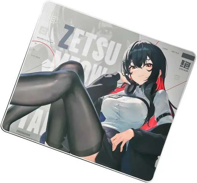 Main image of ZETSUMEOW JUE 2.0 XL Anime Gaming Mouse Pad, Micro-Woven Speed Surface, Japan-Made SlimFlex XSOFT Base, 490×420×4mm, Anime Art, Stitched Edges (White)