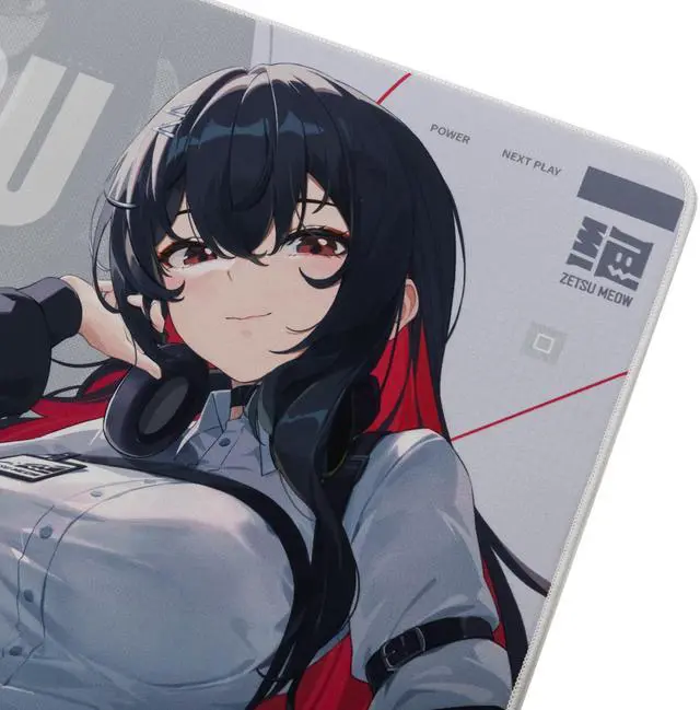 Alt view image 5 of 5 - ZETSUMEOW JUE 2.0 XL Anime Gaming Mouse Pad, Micro-Woven Speed Surface, Japan-Made SlimFlex XSOFT Base, 490×420×4mm, Anime Art, Stitched Edges (White)