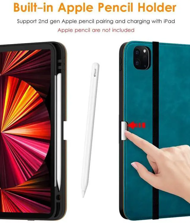 Alt view image 4 of 5 - DTTO Case for iPad Pro 11 Inch 4th / 3rd / 2nd / 1st Generation 2022/2021/2020/2018,Premium PU Leather Folio Stand Cover with Hand Strap, Auto Wake/Sleep,Multiple Viewing Angles, Light Blue