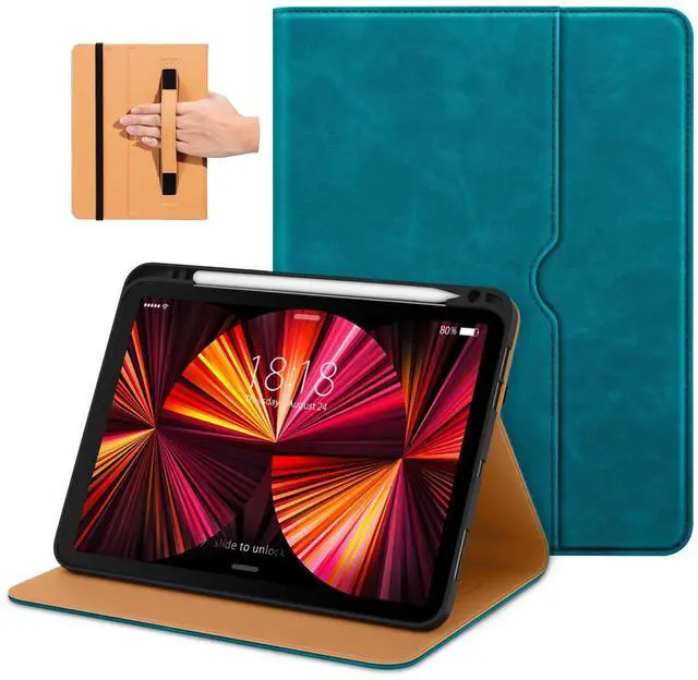Main image of DTTO Case for iPad Pro 11 Inch 4th / 3rd / 2nd / 1st Generation 2022/2021/2020/2018,Premium PU Leather Folio Stand Cover with Hand Strap, Auto Wake/Sleep,Multiple Viewing Angles, Light Blue