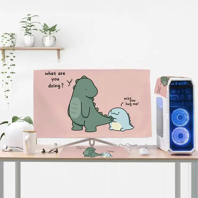 Alt view image 2 of 5 - WAYUTO 3Pcs Computer Dust Cover Set Keyboard Computer Host Pc Monitor Tower Protector Dust Proof Computer Case Covers for Desktop CPU Dinosaur 32Inch