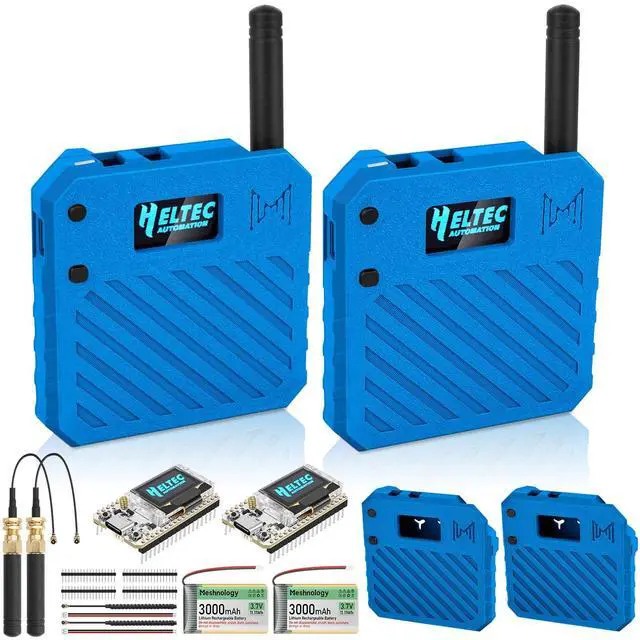 Main image of 2Pack ESP32 LoRa V3 Development Board + 3.7V 3000mAh Battery + Custom Case Set - with 915MHz Meshtastic Antenna and SMA Antenna Surport WiFi Bluetooth LoRa V3 Devices for Arduino LoRawan IOT N33 Blue