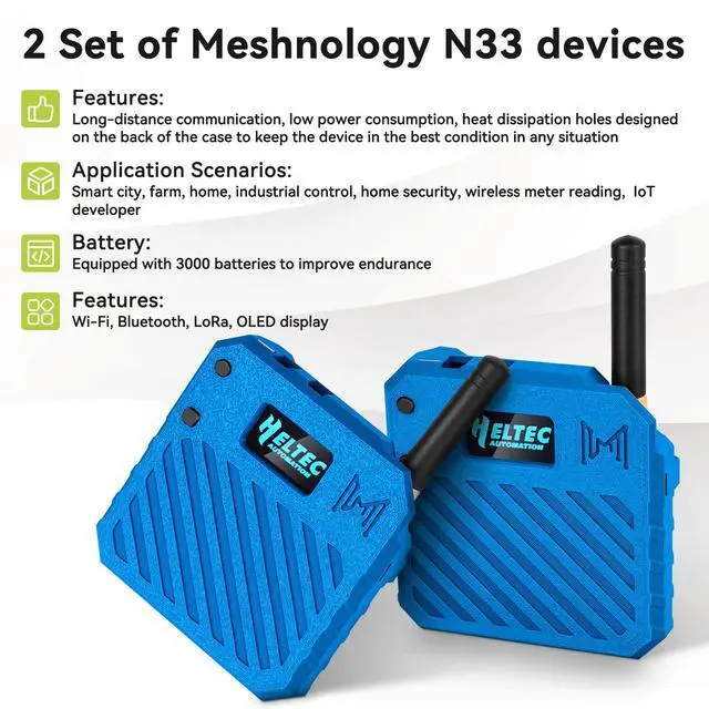 Alt view image 5 of 5 - 2Pack ESP32 LoRa V3 Development Board + 3.7V 3000mAh Battery + Custom Case Set - with 915MHz Meshtastic Antenna and SMA Antenna Surport WiFi Bluetooth LoRa V3 Devices for Arduino LoRawan IOT N33 Blue