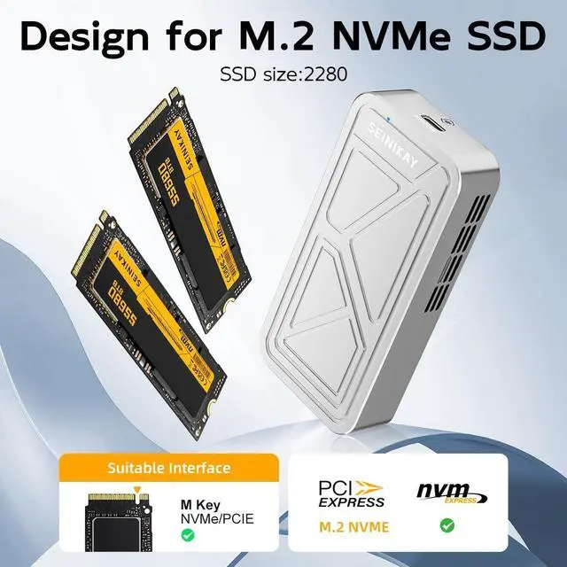 Alt view image 4 of 5 - SEINIKAY 40Gbps M.2 NVME Enclosure with Cooling Fan,USB4.0 External Aluminum SSD Enclosure,Compatible with Thunderbolt 4/3/USB3.2/3.1/3.0/2.0
