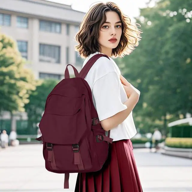 Alt view image 2 of 5 - coowoz Lightweight School Bag Casual Daypack College Laptop Backpack for Men Women Water Resistant Travel Rucksack for Sports High School Middle Bookbag for girls(Red)