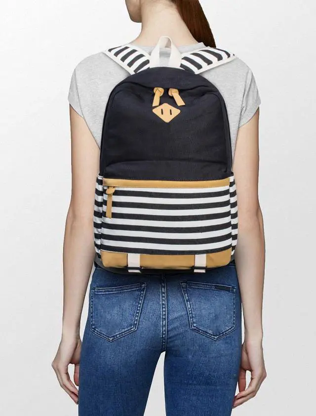 Alt view image 2 of 5 - Leaper Navy Style School Laptop Backpack Girls Canvas Bookbag Water Blue