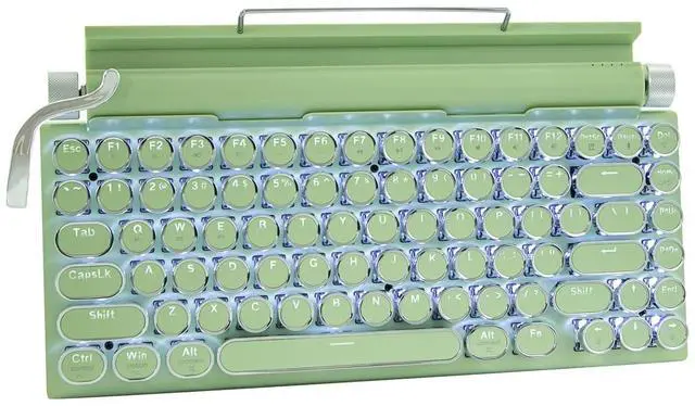 Main image of Adventurers Retro Typewriter-Style Mechanical Keyboard, 83 Keys, 75% Compact Layout, Bluetooth 5.0 and Wired, Hot-Swappable Blue Switch, White Backlit for Windows/Mac/iPad/PC/Laptop (Mint Green)