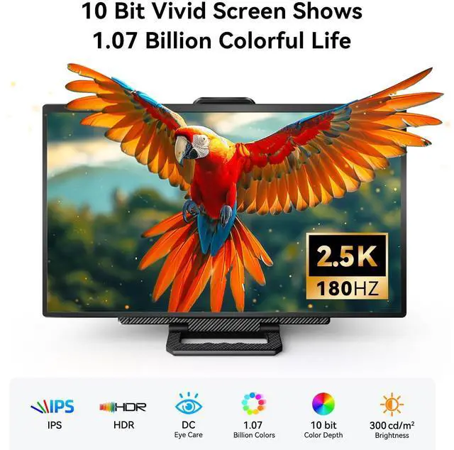 Alt view image 3 of 5 - 24" 180Hz Gaming Monitor, 2.5K 2560x1440 QHD Fast IPS 112.5% sRGB Large Portable Monitor, Height & Rotation Adjustable Stand Type-C HDMI Eye Care External Screen for Laptop Phone PS4&5 Switch Xbox