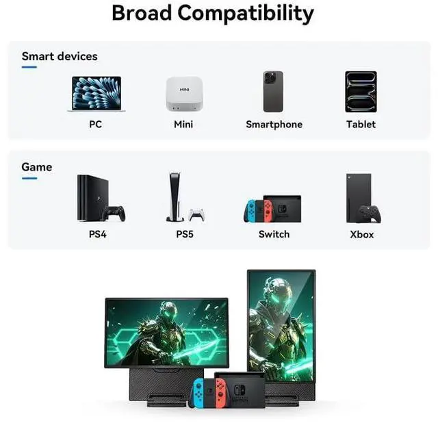 Alt view image 5 of 5 - 24" 180Hz Gaming Monitor, 2.5K 2560x1440 QHD Fast IPS 112.5% sRGB Large Portable Monitor, Height & Rotation Adjustable Stand Type-C HDMI Eye Care External Screen for Laptop Phone PS4&5 Switch Xbox