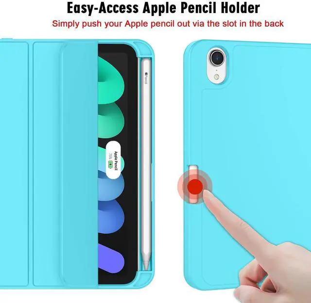 Alt view image 3 of 5 - ZryXal for iPad mini 7 Case A17 Pro 2024/iPad Mini 6 Case 2021 8.3 Inch with Pencil Holder, iPad mini 7th/6th Generation Case with Soft TPU Back and Auto Sleep/Wake, Cyan