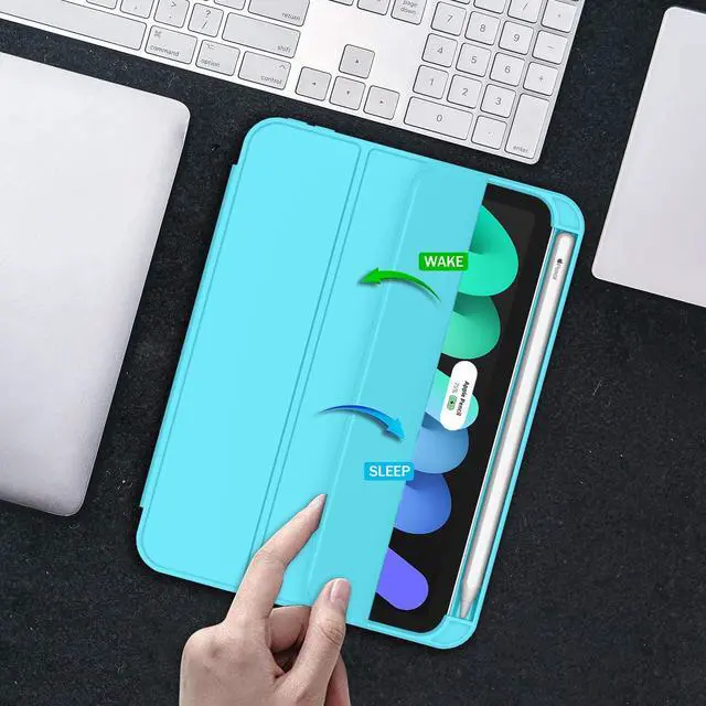 Alt view image 4 of 5 - ZryXal for iPad mini 7 Case A17 Pro 2024/iPad Mini 6 Case 2021 8.3 Inch with Pencil Holder, iPad mini 7th/6th Generation Case with Soft TPU Back and Auto Sleep/Wake, Cyan