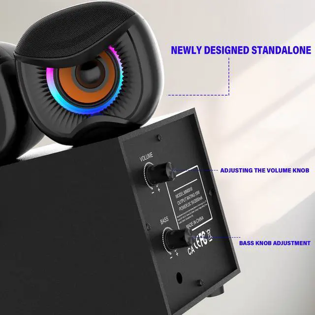 Alt view image 2 of 5 - GSJADYH 2.1 Computer Speakers, Gaming Stereo System with RGB Subwoofer, Wired USB Powered 3.5mm Auxiliary Speakers for PCs, Laptops, Tablets, Phones - Black