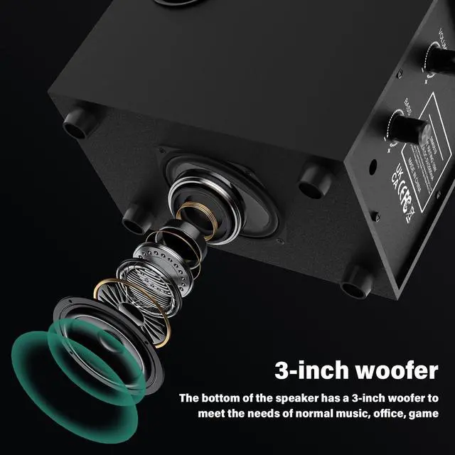 Alt view image 4 of 5 - GSJADYH 2.1 Computer Speakers, Gaming Stereo System with RGB Subwoofer, Wired USB Powered 3.5mm Auxiliary Speakers for PCs, Laptops, Tablets, Phones - Black