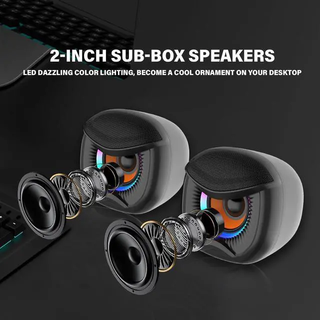 Alt view image 5 of 5 - GSJADYH 2.1 Computer Speakers, Gaming Stereo System with RGB Subwoofer, Wired USB Powered 3.5mm Auxiliary Speakers for PCs, Laptops, Tablets, Phones - Black