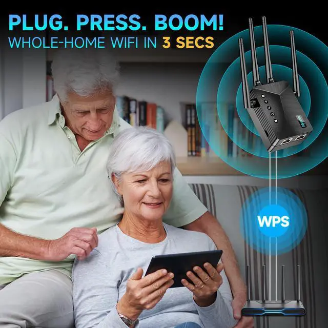 Alt view image 4 of 5 - WiFi Extender Signal Booster for Whole Home & Backyard - 10K Sq.Ft Coverage w/4 Antennas | 90% Faster Internet Booster w/Ethernet Port, Easy Setup Wireless Repeater Works with Any Router