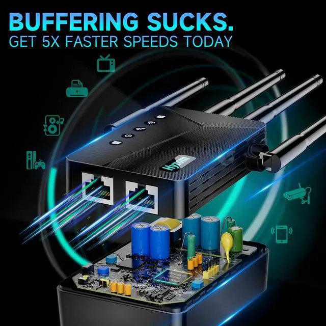 Alt view image 5 of 5 - WiFi Extender Signal Booster for Whole Home & Backyard - 10K Sq.Ft Coverage w/4 Antennas | 90% Faster Internet Booster w/Ethernet Port, Easy Setup Wireless Repeater Works with Any Router