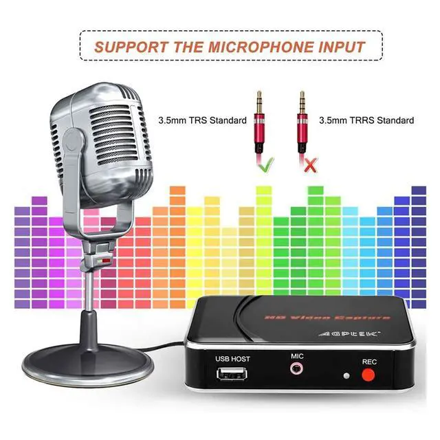 Alt view image 4 of 5 - 1080P HDMI Video Capture Card HD Game Recorder Compatible with Xbox One/360/ PS4/ Wii U/Nintendo Switch and Support Mic in for Commentary - No PC Required