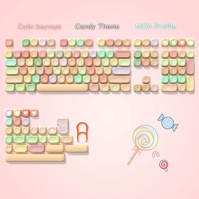 Alt view image 2 of 5 - dagaladoo Cute Candy keycap Set,dye sub pbt keycaps,MOA Profile Custom keycaps, Rainbow Keyboard Key Cap for Cherry Gateron MX Switches Mechanical Keyboards(134 Keys)