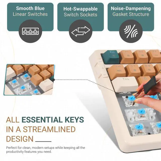 Alt view image 3 of 5 - Qisan Wireless/Wired Mechanical Gaming Keyboard,Triple Mode 2.4G/USB-C/BT (98%) Wireless Mechanical Keyboard with US Layout | Blue Switch Rechargeable RGB Backlit Keyboards for Gaming, Brown Combo