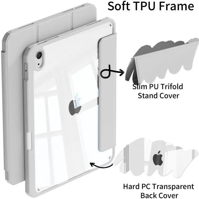 Alt view image 3 of 5 - KVTVOU Clear Case for iPad (A16) 11th/10th Generation (2025/2022, 11/10.9 Inch) with Pencil Holder, Detachable Magnetic Transparent Hard PC Back, Soft Shockproof Frame & Auto Wake/Sleep, Gray