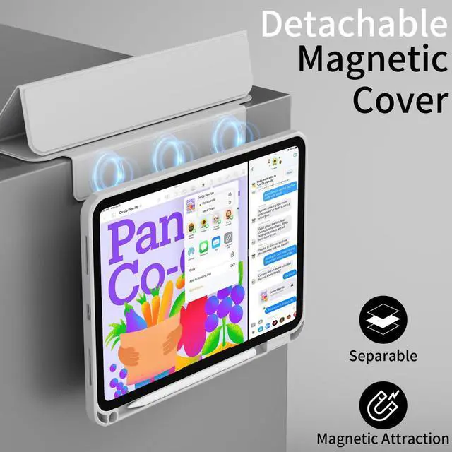 Alt view image 2 of 5 - KVTVOU Clear Case for iPad (A16) 11th/10th Generation (2025/2022, 11/10.9 Inch) with Pencil Holder, Detachable Magnetic Transparent Hard PC Back, Soft Shockproof Frame & Auto Wake/Sleep, Gray