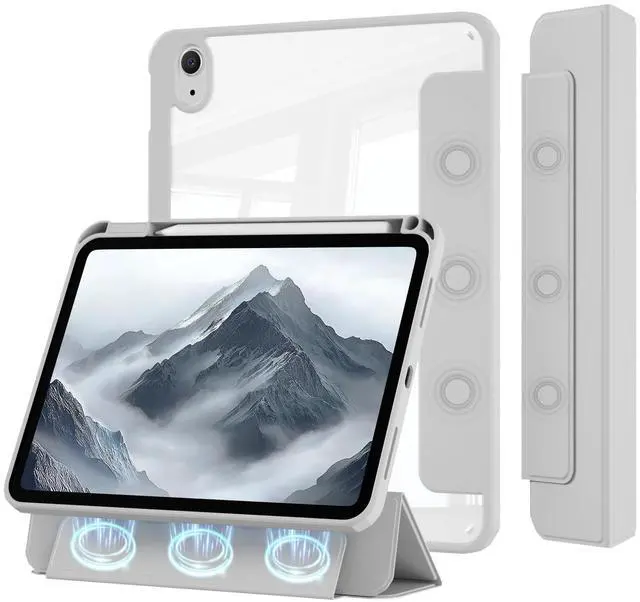 Main image of KVTVOU Clear Case for iPad (A16) 11th/10th Generation (2025/2022, 11/10.9 Inch) with Pencil Holder, Detachable Magnetic Transparent Hard PC Back, Soft Shockproof Frame & Auto Wake/Sleep, Gray
