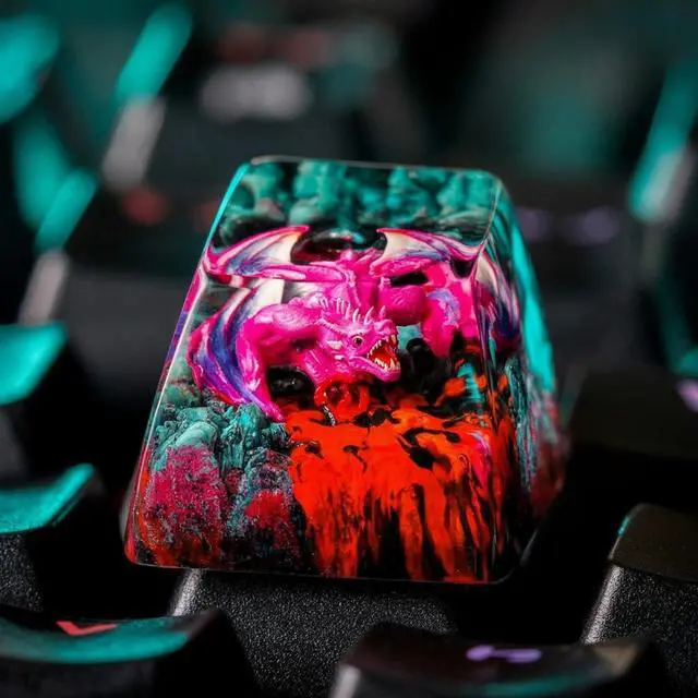 Alt view image 5 of 5 - Pink Dragon with Volcano Cool Artisan Keycap R1 SA Profile Custom Fantasy Dragon Keycaps 1U ESC Handmade Gaming Resin Key Cap Cherry MX Switch Compatible Mechanical Keyboard Dragon Lover Gift
