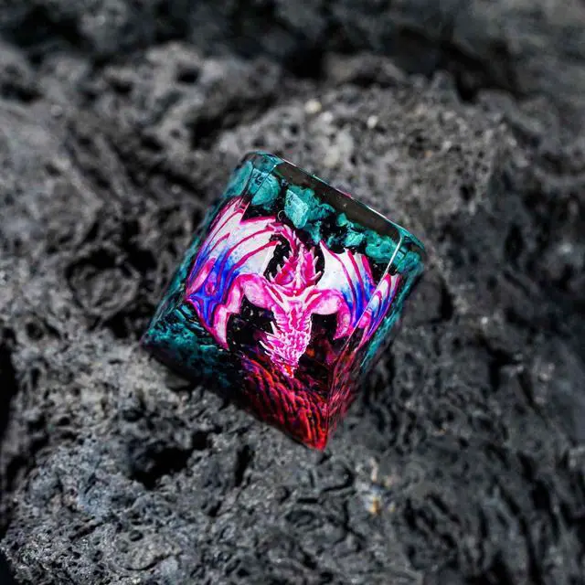 Alt view image 3 of 5 - Pink Dragon with Volcano Cool Artisan Keycap R1 SA Profile Custom Fantasy Dragon Keycaps 1U ESC Handmade Gaming Resin Key Cap Cherry MX Switch Compatible Mechanical Keyboard Dragon Lover Gift