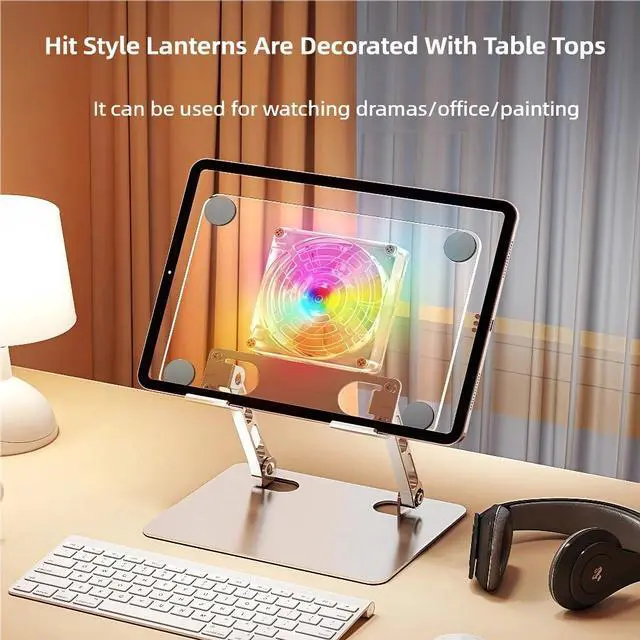 Alt view image 3 of 5 - Craftreasure Acrylic Tablet Stand Holder - with A Fan and RGB Lighting, Adjustable ipad Mount for Desk,Compatible with 4.7-12.9inch Device Such as iPad Pro Air Mini and More