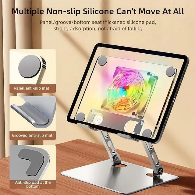 Alt view image 4 of 5 - Craftreasure Acrylic Tablet Stand Holder - with A Fan and RGB Lighting, Adjustable ipad Mount for Desk,Compatible with 4.7-12.9inch Device Such as iPad Pro Air Mini and More