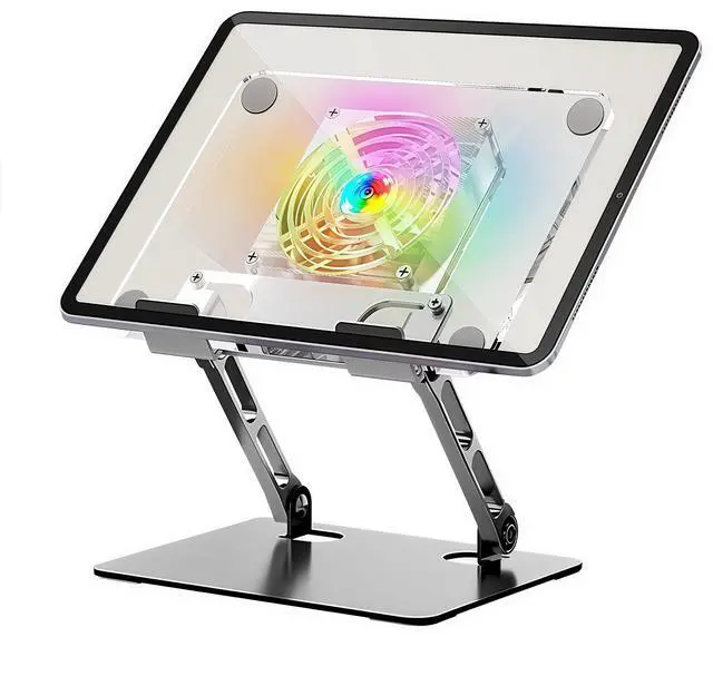 Main image of Craftreasure Acrylic Tablet Stand Holder - with A Fan and RGB Lighting, Adjustable ipad Mount for Desk,Compatible with 4.7-12.9inch Device Such as iPad Pro Air Mini and More