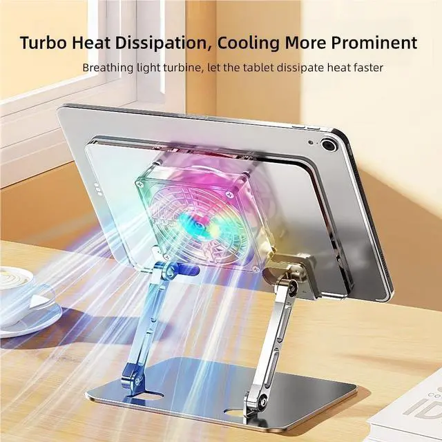 Alt view image 5 of 5 - Craftreasure Acrylic Tablet Stand Holder - with A Fan and RGB Lighting, Adjustable ipad Mount for Desk,Compatible with 4.7-12.9inch Device Such as iPad Pro Air Mini and More