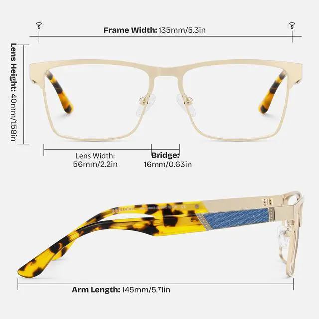 Alt view image 4 of 5 - Zeelool Glasses Frames for Men Metal Rectangle Eyeglasses JGM146843-02 Gold