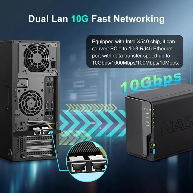 Alt view image 2 of 5 - 10G Dual RJ45 Port PCI-E Network Card, with X540 Controller, Gigaplus X540-T2 10Gb Ethernet Adapter with 2 * 10Gbe NIC, Support Windows/Linux/ESX Servers