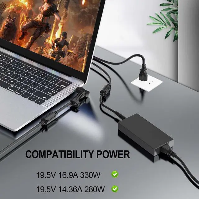 Alt view image 5 of 5 - 330W AC Charger Compatible with HP Omen 17 17-ck1000 17-ck2000 17-ck1020nr 17-ck1111nr 16-n0797nr 16-n0033dx M34603-001 ADP-330BB TPN-DA60 M34531-003 Gaming Laptop Power Supply Adapter