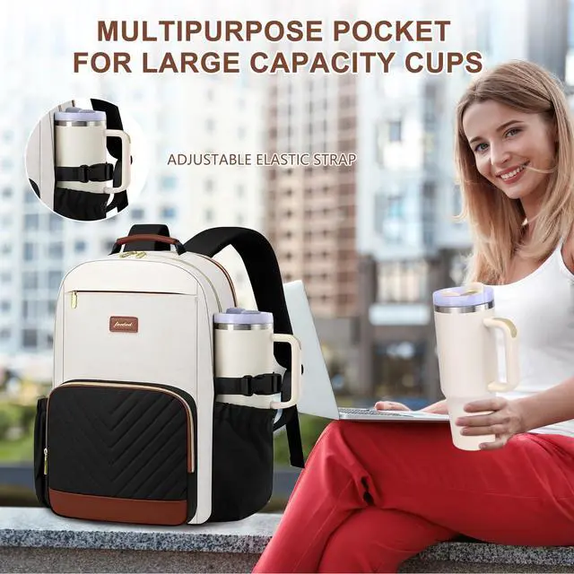 Alt view image 2 of 5 - Large Laptop Backpack for Women Bookbag: 18 inch Work School Backpacks with Pocket for Large Capacity Cup & USB Charger College Book Bag Travel Business Nurse Teacher Bookbags Anti-theft Back Pack