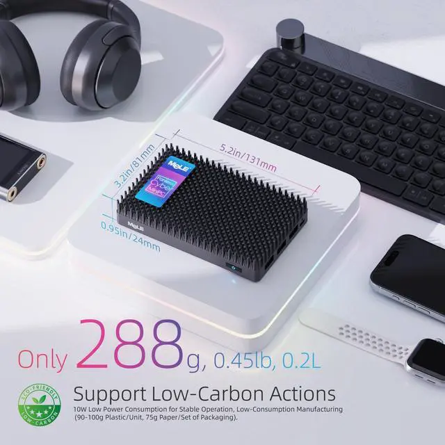 Alt view image 5 of 5 - MeLE Cyber X1 Fanless Mini PC, 32GB LPDDR5 512GB ROM Micro PC, Twin Lake N150(up to 3.6GHz) USB-C 2 X HDMI 4K@60 Triple Display Small Form Factor Desktop Computers with VESA Mount for Home/Office