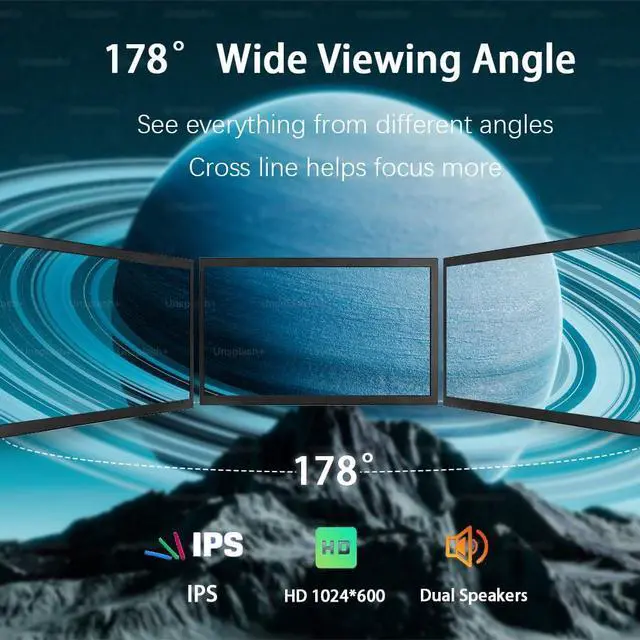 Alt view image 4 of 5 - JniTyOpt 10.1-inch HDMI/VGA/AV Input Display with 1024 * 600 high-Definition Full View Module, Built-in Speaker, Computer Secondary Screen for Windows System, Monitor for RPI DVDCCTV No Touch